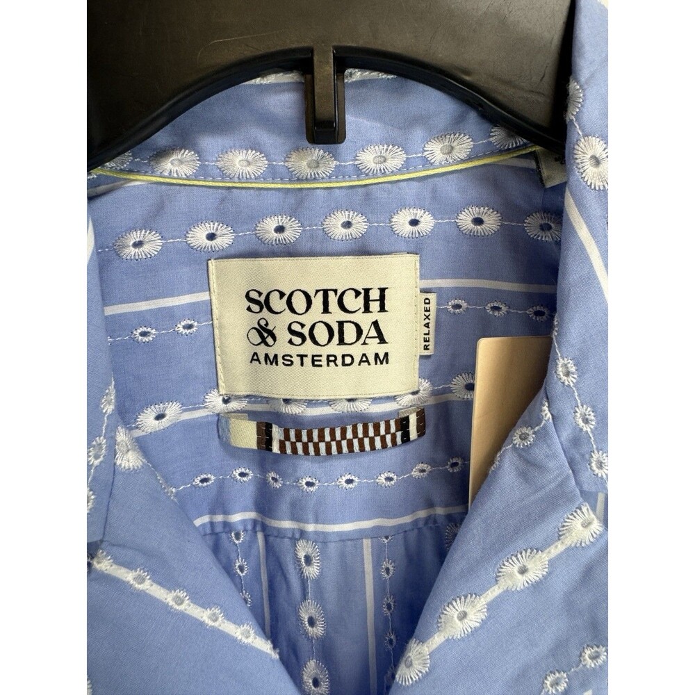 Scotch and Soda $148 Embroidered-Stripe Relaxed-Fit Short Sleeve Shirt Sz: M - Picture 3 of 8